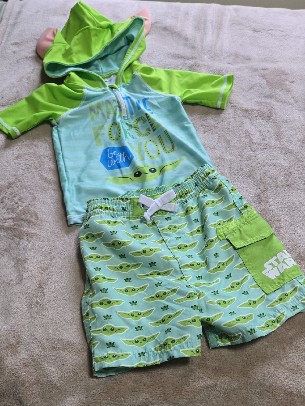 Star Wars Green & Lime Grogu Kids Swim Trunks Set